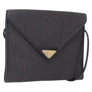 Authentic SAINT LAURENT Shoulder Bag PVC Leather Black Gold